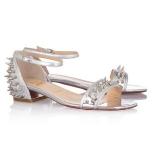 Christian Louboutin Druide Metallic Spike Studded Ankle Strap Sandals Silver 39